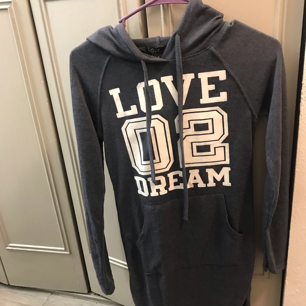 Comfy Long Sleeve LOVE Blue Dress w Hoodie